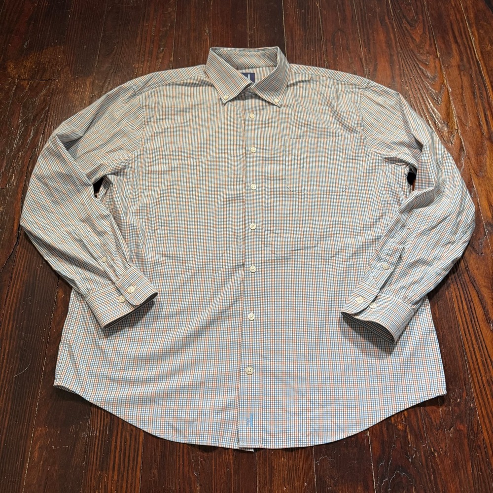 Johnnie O Shirt Mens Large Blue Prep-Formance Plaid Button Down‎ Long Sleeve EUC